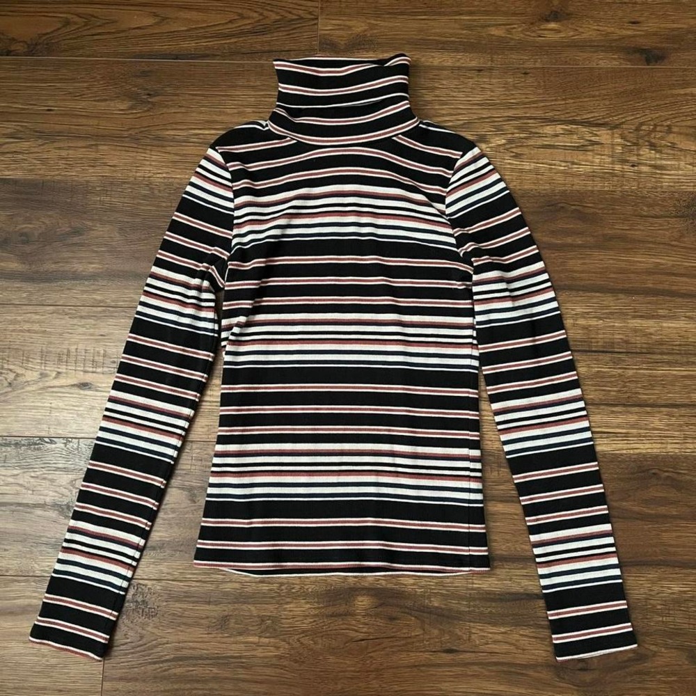 Y2K Billabong Striped Ribbed Turtleneck Top Long Sleeve Fitted Tee Women Small